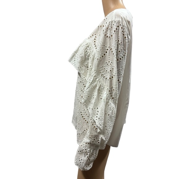 Simply Vera Wang White Eyelet Cotton Ruffle Long Sleeve Keyhole Back Blouse L - Picture 6 of 16